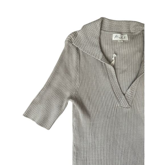 NWT Marled | Grey Ribbed Knit Short Sleeve Polo | Size Medium - Picture 1 of 5